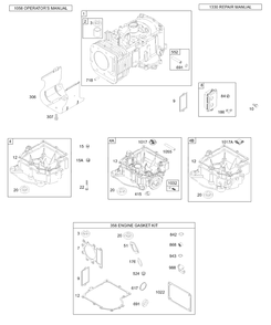 Cylinder, Sump, Gasket Set Diagram and Parts List for 311707-0116-XX  Briggs and Stratton Engine